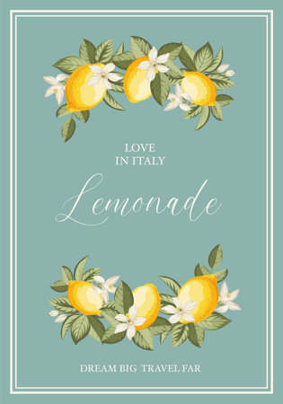 Italian Lemon Poster. Citrus Wall Art.のイラスト素材
