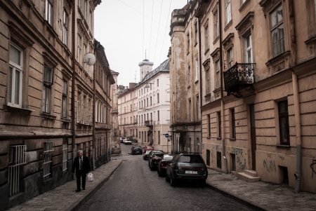 Lviv central streets, Western Ukraine, in springのeditorial素材
