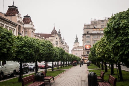 Lviv central streets, Western Ukraine, in springのeditorial素材
