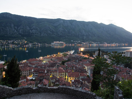 Kotor night view from the fortress stepsの写真素材