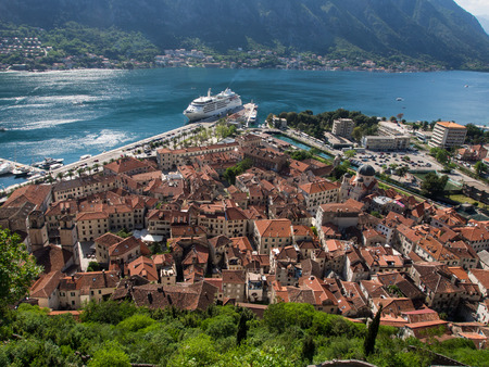 Kotor panorama from the fortress on the top of the hillの写真素材
