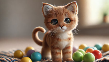 Animated Kitten with Colorful Ballsの素材
