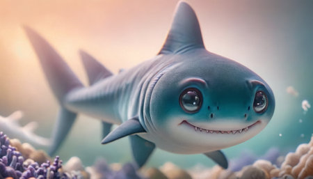 Animated Baby Shark in Serene Watersの素材