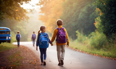 Children Walking Home from Schoolの素材