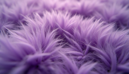 This close-up image showcases a plush, fluffy texture in a soothing shade of purple, creating a cozy and inviting atmosphere. The delicate strands of fur evoke feelings of warmth and comfort, perfect for adding a touch of luxury to any design project.の素材