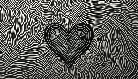 This captivating image features a bold heart shape at its center, surrounded by mesmerizing swirling lines in black and white. The dynamic patterns evoke a sense of movement and emotion, making it a perfect representation of love and passion.の素材