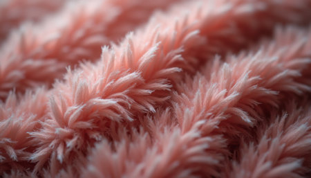 This close-up image showcases a soft, fluffy pink fabric with a rich texture that invites touch and warmth. The delicate fibers create a cozy atmosphere, perfect for evoking feelings of comfort and relaxation.の素材
