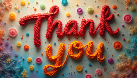 A delightful display of a Thank You message made from colorful icing, surrounded by playful sprinkles and candy. This cheerful composition radiates joy and gratitude, perfect for celebrations and special occasions.の素材