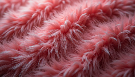 A close-up view of a luxurious pink fabric showcases its plush, fluffy texture, inviting touch and warmth. The delicate fibers create a cozy atmosphere, perfect for adding a touch of elegance and comfort to any space.の素材