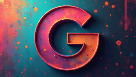A vibrant and textured depiction of the letter G stands out against a dynamic background filled with splashes of color. This eye-catching design combines modern artistry with a playful spirit, making it perfect for creative projects and digital media.の素材