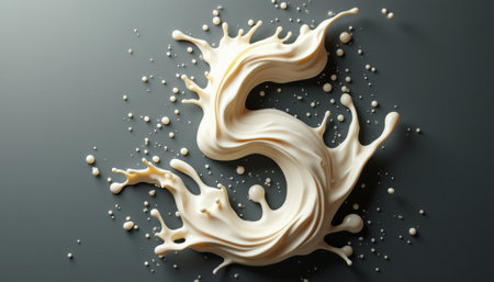 An artistic representation of the number five, crafted from a creamy liquid that splashes dramatically against a dark background. This visually striking image captures the essence of fluidity and creativity, inviting viewers to appreciate the beauty in motion and form.の素材
