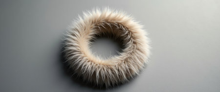 This exquisite circular fur accessory, with its soft and fluffy texture, exudes luxury and warmth. The delicate cream color and intricate detailing create an inviting aura, perfect for adding a touch of elegance to any outfit.の素材