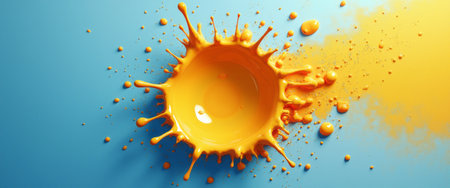 A stunning burst of bright yellow paint creates an energetic splash, contrasting beautifully with the calm blue backdrop. This vivid image captures the essence of creativity and spontaneity, inviting viewers to explore the joy of artistic expression.の素材
