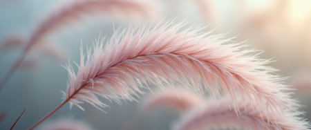 A close-up view of ethereal pink pampas grass captures the essence of tranquility and beauty in nature. The feathery plumes dance gracefully in the breeze, creating a serene atmosphere that invites reflection and calm.の素材