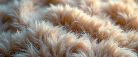 A close-up view of a plush, beige fur texture creates a cozy and inviting atmosphere, reminiscent of warmth and comfort. The gentle waves and soft fibers evoke feelings of relaxation and luxury, perfect for enhancing any interior space.の素材