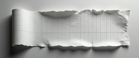 A piece of torn graph paper unfurls across a smooth surface, showcasing its delicate grid lines and textured edges. This minimalist composition evokes a sense of creativity and precision, inviting viewers to imagine the possibilities of design and calculation.の素材