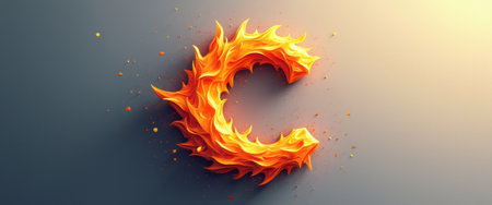 A striking letter C crafted from vivid flames radiates energy and intensity against a soft gradient background. This dynamic design captures the essence of passion and creativity, making it perfect for branding or artistic projects.の素材