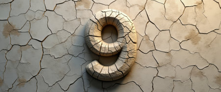 A striking image of a textured number nine set against a backdrop of a cracked, weathered wall. The intricate details of the cracks and the rough surface evoke a sense of age and resilience, inviting contemplation on the passage of time.の素材
