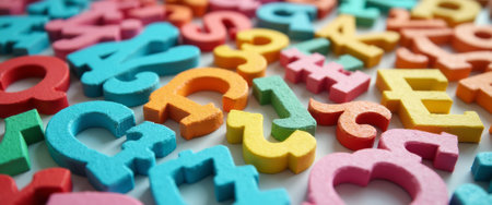 A vibrant array of foam letters in various colors and shapes creates a lively and playful scene. This delightful composition invites creativity and learning, perfect for educational settings or playful environments.の素材