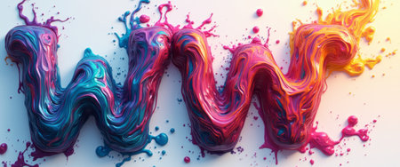 The image showcases two stylized letters W crafted from a mesmerizing blend of colorful paint, creating a dynamic and artistic effect. The vivid hues of blue, pink, and orange swirl together, evoking a sense of creativity and energy, perfect for artistic projects or branding.の素材
