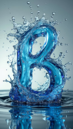 A striking blue letter B emerges from a pool of water, surrounded by a dramatic splash that captures the essence of movement and fluidity. This captivating image symbolizes creativity and expression, inviting viewers to dive into a world of imagination and inspiration.の素材
