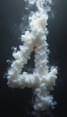 A striking representation of the number four, crafted from swirling white smoke against a dark backdrop. This captivating image evokes a sense of mystery and creativity, inviting viewers to ponder the significance of the number in various contexts.の素材