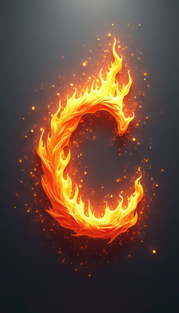 A stunning depiction of the letter C engulfed in vibrant flames, radiating warmth and energy against a dark backdrop. This fiery artwork captures the essence of passion and creativity, making it perfect for projects that need a bold and dynamic touch.の素材