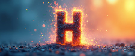 A striking letter H radiates warmth and energy, crafted from glowing embers against a smoky backdrop. This captivating image symbolizes passion and creativity, inviting viewers to explore the fiery essence of expression and individuality.の素材