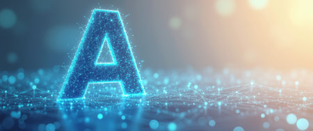 A striking digital representation of the letter A stands out against a softly glowing background, surrounded by a network of luminous connections. This futuristic image embodies the essence of technology and innovation, inviting viewers to explore the limitless possibilities of the digital age.の素材