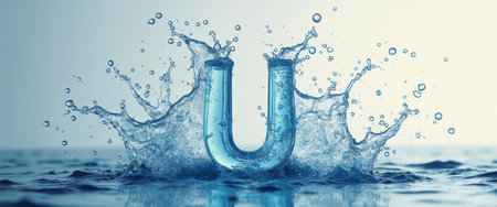 A stunning splash of water creates the letter U, capturing the essence of fluidity and motion against a serene backdrop. This captivating image symbolizes creativity and innovation, inviting viewers to dive into a world of possibilities.の素材