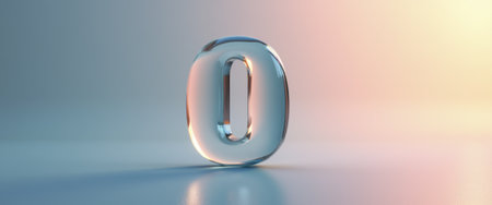 A sleek, transparent glass number zero stands elegantly against a soft gradient backdrop, radiating a modern and minimalist vibe. The interplay of light and reflections creates a captivating visual effect, making it perfect for themes of new beginnings and fresh starts.の素材
