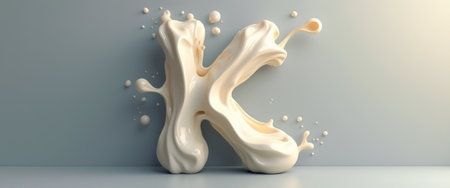 A playful and artistic representation of the letter K crafted from a creamy texture, with milk splashes adding a dynamic touch. This visually striking image combines creativity and whimsy, making it perfect for food-related themes or branding.の素材