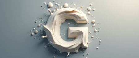 A striking visual of the letter G crafted from a creamy texture, surrounded by splashes that evoke a sense of freshness and indulgence. This artistic representation captures the essence of richness and creativity, making it perfect for branding or culinary themes.の素材