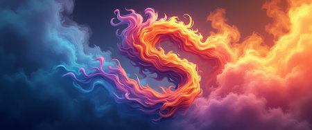 A stunning display of swirling clouds in vivid hues of orange, pink, and blue creates a captivating letter S against a dreamy backdrop. This imaginative composition evokes a sense of wonder and creativity, inviting viewers to explore the beauty of natures artistry.の素材