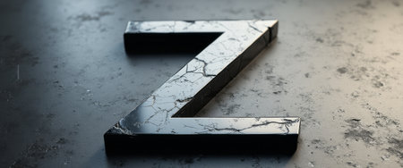 A striking black marble letter Z rests elegantly on a textured gray surface, showcasing its polished finish and intricate veining. This modern design element exudes sophistication and style, making it perfect for branding or artistic projects.の素材
