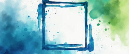An artistic watercolor frame showcases a captivating blend of blue and green hues, creating a dreamy backdrop. The vibrant splashes and soft textures invite creativity, making it perfect for showcasing quotes, artwork, or personal messages.の素材