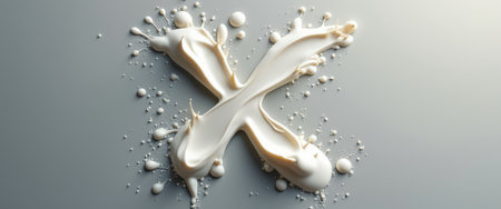 An artistic arrangement of creamy splashes creates a striking X shape against a smooth, light background. The image captures the essence of creativity and fluidity, inviting viewers to appreciate the beauty in everyday substances.の素材