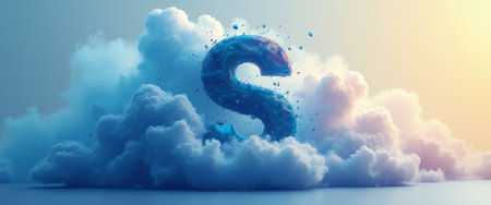 A captivating 3D letter S bursts forth from a dreamy cloud formation, radiating a spectrum of blues and purples. This imaginative scene evokes a sense of wonder and creativity, inviting viewers to explore the limitless possibilities of design and expression.の素材