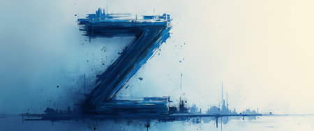 A striking blue letter Z stands prominently against a soft gradient background, evoking a sense of modernity and creativity. The abstract skyline subtly integrated into the design adds depth and intrigue, making it perfect for branding or artistic projects.の素材