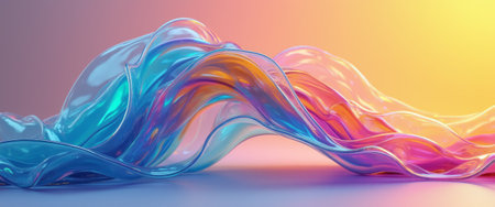 A stunning display of translucent waves in shades of blue, pink, and orange creates a mesmerizing visual effect. The fluidity and luminosity of the colors evoke a sense of tranquility and creativity, inviting viewers to immerse themselves in this ethereal landscape.の素材