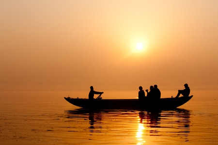 Golden sunrise in Varanasiの写真素材