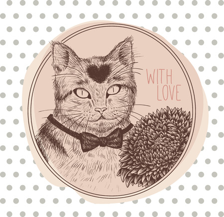 Greeting card with cat. Vector illustration. Hand drawn.のイラスト素材