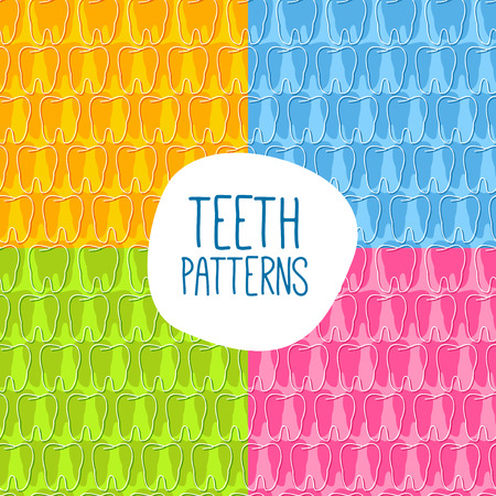 Seamless teeth pattern. Vector illustration. Four variations of color.のイラスト素材