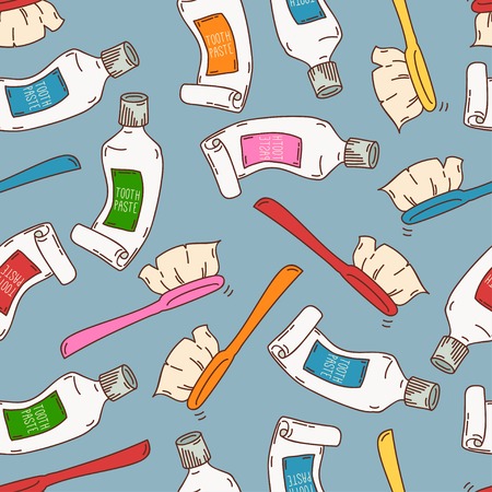 Seamless pattern with tooth paste and brushes. Vector illustrationのイラスト素材