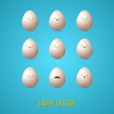 Vector illustration. Easter template design for greeting and invitation cards. Abstract 3D shape. Hipster egg. Cute vector characters.のイラスト素材