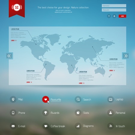 Corporate website design. Blurred background. Interface icons, application form, buttons.のイラスト素材