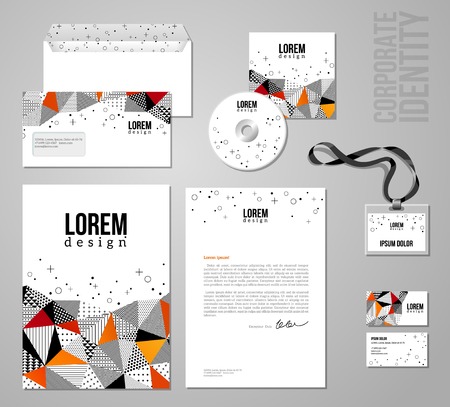 Corporate identity design vector.  Envelope, business cards, folder, CD disc, badge.のイラスト素材