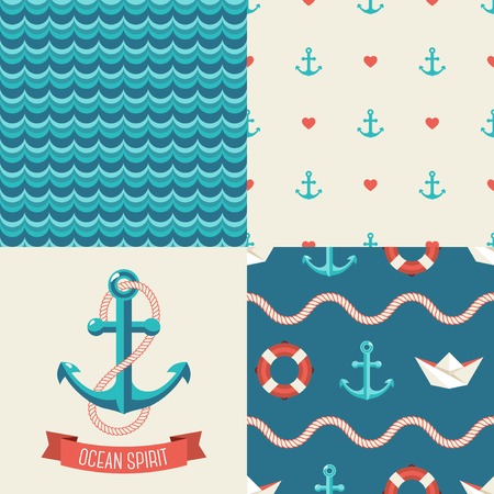 Navy vector seamless patterns. Vector illustration. Anchor.のイラスト素材