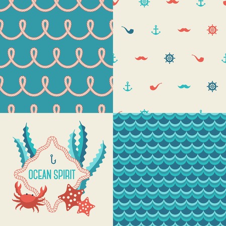 Marine print. Nautical rope. Emblem with crab and sea star.のイラスト素材