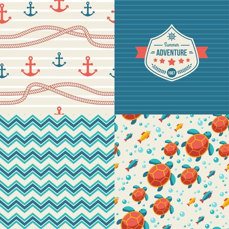  Pattern with turtle and tuna. Ocean themed designのイラスト素材